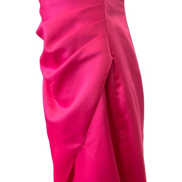 Urban Girl Nites Strapless Pink Satin A-Line Gown With Ruched Bodice Side Drape - Picture 4 of 11